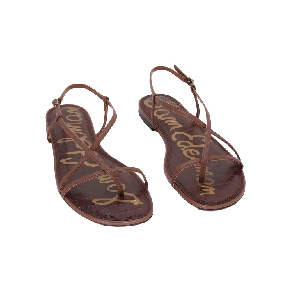 Sam Edelman Womens Calla Flat Strappy Sandals Cognac Brown Size 7.5